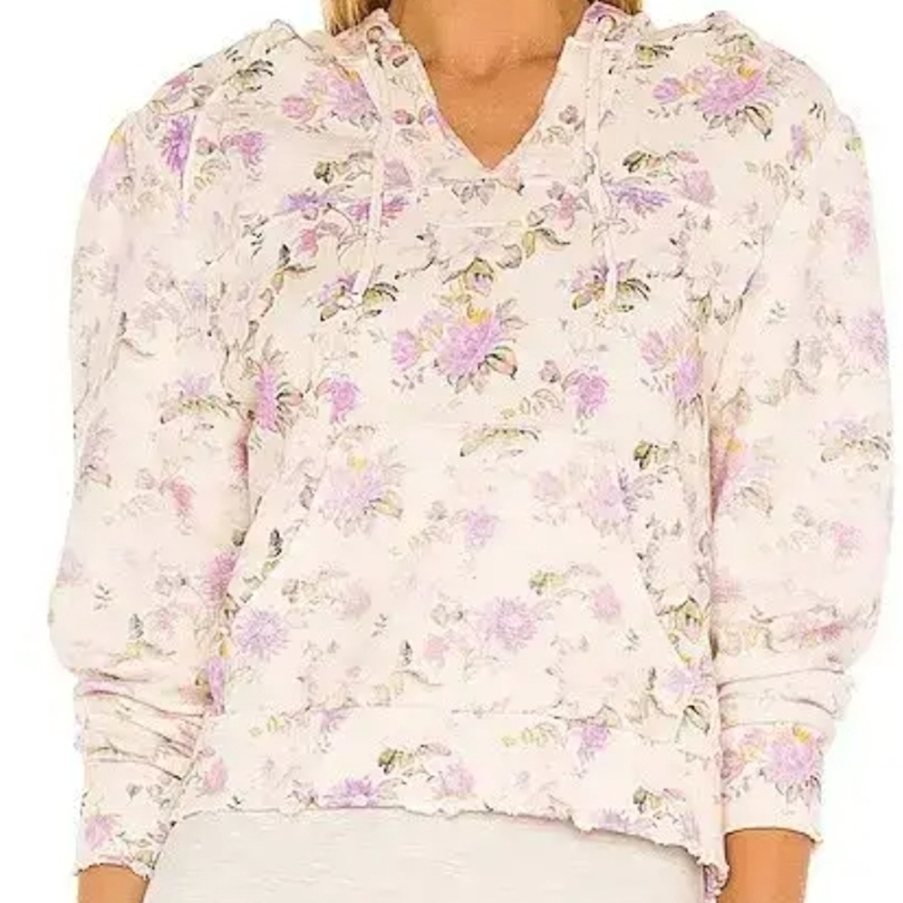 LoveShackFancy Floral Hoodie - Cream and Lavender